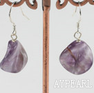 Lovely 16Mm Waved Natural Amethyst Dangle Earrings With Fish Hook