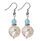 Wholesale 16mm Mosaics White Lip Shell Ball And Blue Jade Dangle Earrings