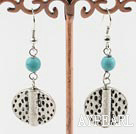 Nice Round Blue Turquoise And Tibet Silver Dangle Earrings With Fish Hook