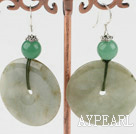 Large Diameter Donut And Small Round Aventurine Threaded Dangle Earrings With Fish Hook