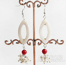 Fashion Cluster White Freshwater Pearl And Eye Shape Shell Round Coral Dangle Earrings