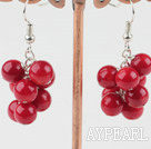 Fashion Cluster Style 6Mm Round Red Coral Loop Chain Dangle Earrings With Fish Hook