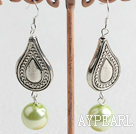 Fashion 12Mm Apple Green Round Acrylic Beads And Nut Shape Charm Dangle Earrings