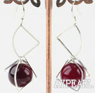 Nice Short Style 14Mm Purple Agate And Loop Charm Dangle Earrings With Fish Hook