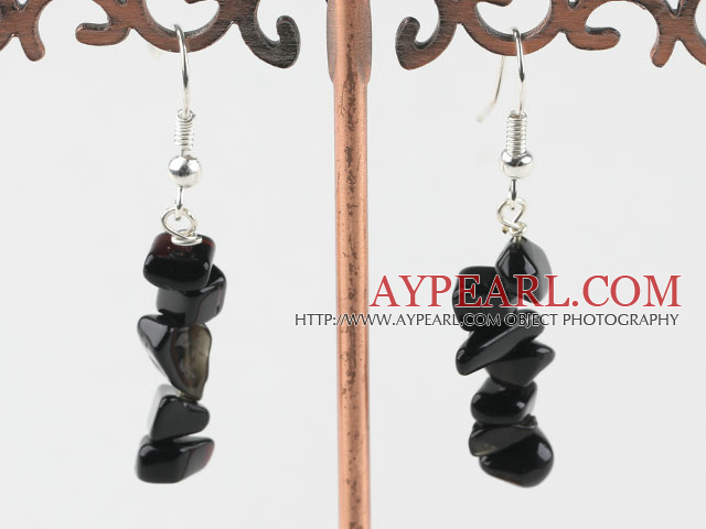Fashion Layered Black Agate And Metal Bead Dangle Earrings With Fish Hook
