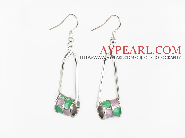 Lovely Twisted Loop Meatl Colored Glaze Drum Shape Dangle Earrings With Fish Hook