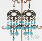 Fashion Vintage Style Chandelier Blue Round Turquoise Dangle Earrings With Bronze Metal Charm