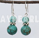 Fashion Round Blue Turquoise Ball And Metal Charm Dangle Earrings With Fish Hook
