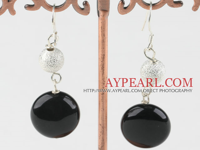 Beautiful Vogue Blue Agate And Silver Color Ball Dangle Earrings With Fish Hook