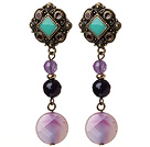 Wholesale Vintage Style Rhombus Shpe Tibet Silver Black And Purple Agate Dangle Earrings