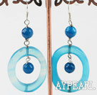 Fashion Round And Donut Loop Blue Agate Dangle Earrings With Fish Hook
