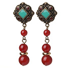 Wholesale Vintage Tibetan Style Round Red Agate Beads Earrings