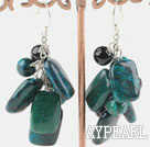 Lovely Black Round Agate And Rectangle Phoenix Stone Cluster Earrings