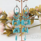 Nice Long Style Round And Teardrop Burst Pattern Blue Turquoise Dangle Earrings With Loop Charm