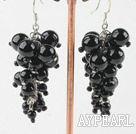 Wholesale Cluster Style Round Black Agate Ball Loop Chain Dangle Earrings With Fish Hook