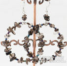 Large-diameter circle smoky quartze earrings