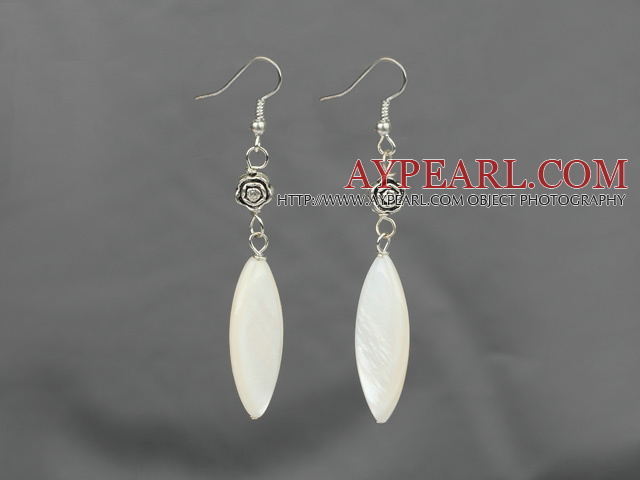 Lovely White Shell And Metal Flower Charm Dangle Earrings With Fish Hook