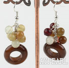 Fashion Cluster Style Round And Donut Shape Three Color Jade Dangle Earrings