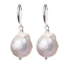 Fashion Simple Design White Nuclear Pearl Earrings With Lever Back Hook