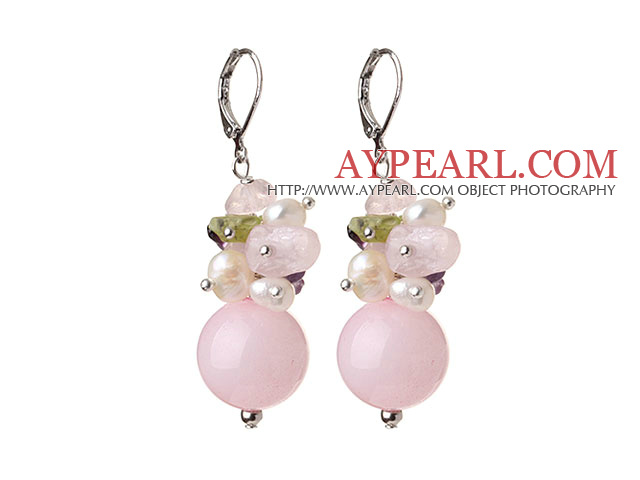 Fashion Beautiful Rose Quartz Olivine Pearl Amethyst Earrings With Lever Back Hook
