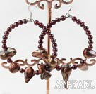 Elegant Large Diameter Round Garnet And Dyed Blister Teeth Pearl Loop Dangle Earrings