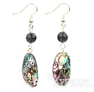 Wonderful Large Abalone Shell And Round Flash Stone Dangle Earrings With Fish Hook