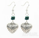 Fashion Disc Phoenix Stone And Heart Tibet Silver Dangle Earrings