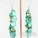 Fashion Green Series Freshwater Pearl And Disc Shell Dangle Earrings With Fish Hook