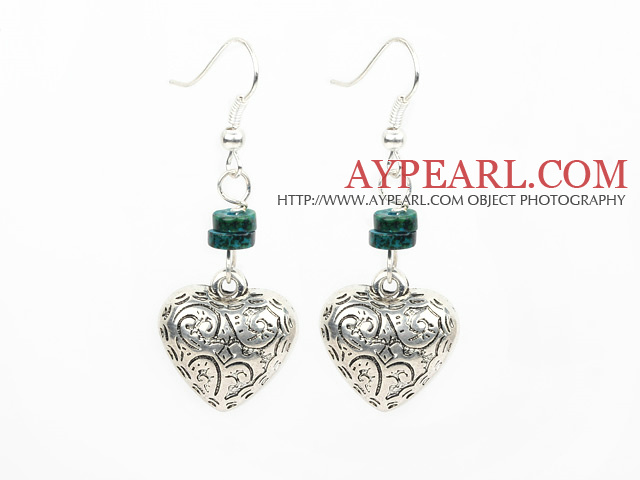 Fashion Disc Phoenix Stone And Heart Tibet Silver Dangle Earrings