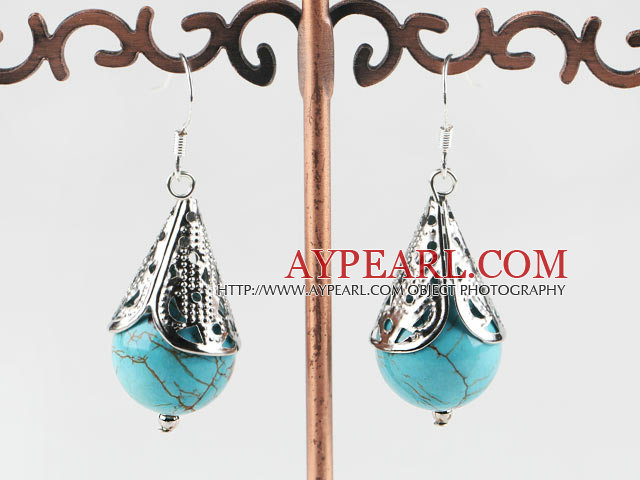 turquoise ball earrings with tibet silver cap