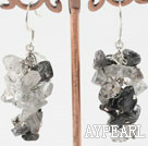 Wholesale Lovely Black And Gray Rutilated Quartz Chipped Cluster Dangle Earrings With Fish Hook