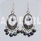 6-7Mm Popular Vintage Black Freshwater Pearl Looped Dangle Earrings 