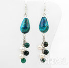 Fashion Loop Chain Style Freshwater Pearl And Teardrop Round Phoenix Stone Dangle Earrings