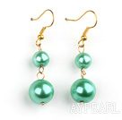 Wholesale 8-12Mm Green Round Acrylic Pearl Ball And Golden Loop Charm Earrings With Golden Fish Hook