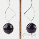 Lovely Short Style 14Mm Round Faceted Amethyst Ball Dangle Earrings With Fish Hook