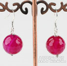 Nice Short Style 14Mm Pink Faceted Agate Dangle Earrings With Fish Hook