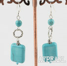 Elegant Round And Rectangle Shape Burst Pattern Blue Turquoise Loop Charm Dangle Earrings