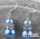 Wholesale Lovely Short Style 8-14Mm Blue Acrylic Pearl And Rhinstone Charm Earrings