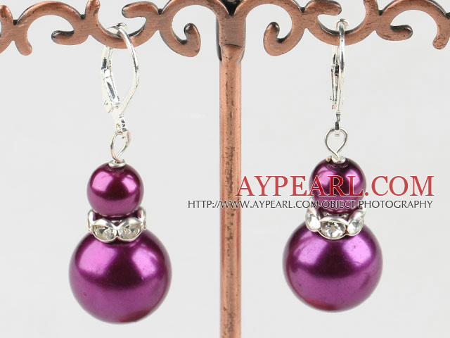 Nice Simple Style 8-14Mm Purple Round Acrylic Pearl Drop Earrings With Lever Back Hook