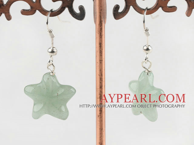 Lovely 16Mm Aventurine Starfish Dangle Earrings With Fish Hook