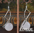 Wholesale Simple Style Round Rose Quartz Loop Metal Dangle Earrings With Fish Hook