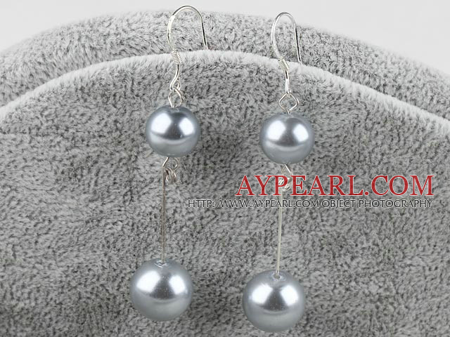 Lovely Round Grey Acrylic Beaded Metal Charm Earrings With Fish Hook.