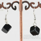 Wholesale Fashion Thick Cylinder Shape Black Agate Dangle Earrings With Fish Hook
