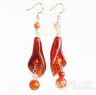 Nice Round And Trumpet Flower Shape Red Agate Dangle Earrings With Fish Hook