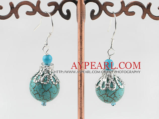 turquoise ball earrings with tibet silver cap