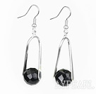 Wholesale Lovely Round Faceted Black Agate And Loop Metal Dangle Earrings With Fish Hook