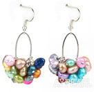 Beautiful Cluster Style Multi Color Freshwater Pearl Loop Dangle Earrings With Fish Hook