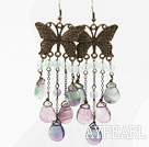 Wholesale Vintage Style Drop Shape Rainbow Fluorite Earrings with Bronze Butterfly Accessories