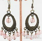 Wholesale Vintage Style Round Cherry Quartz And Bronze Loop Charm Dangle Earrings 