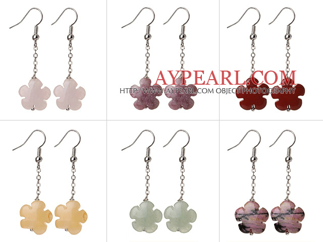 6 Pcs Beautiful Long Style Multi Color Flower Shape Natural Stone Earrings